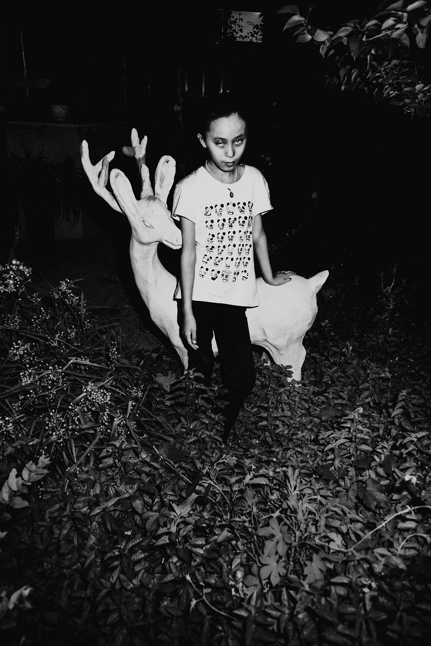 6 - A girl with mental retardation and her most beloved deer, 14 years old. mild cerebral 